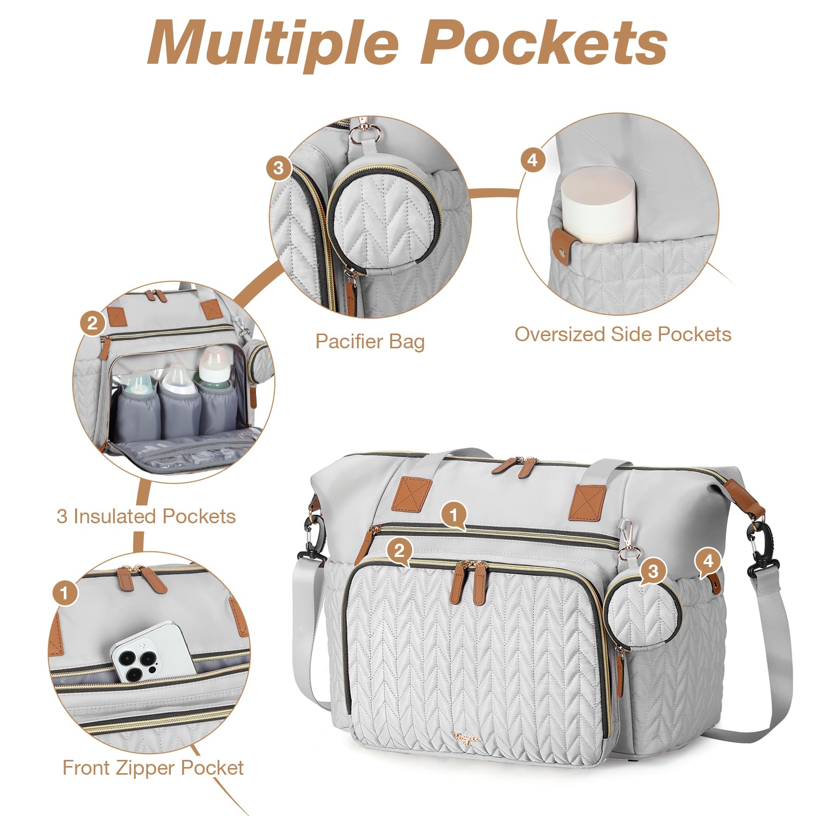 Tonyeee tote includes changing pad for easy on-the-spot diaper changes.