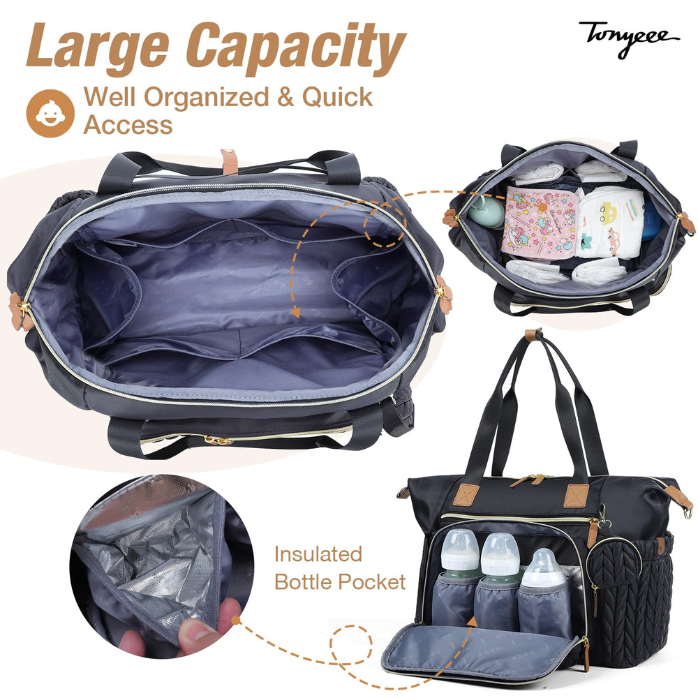 Tonyeee diaper bag tote features tear-resistant fabric for daily use
