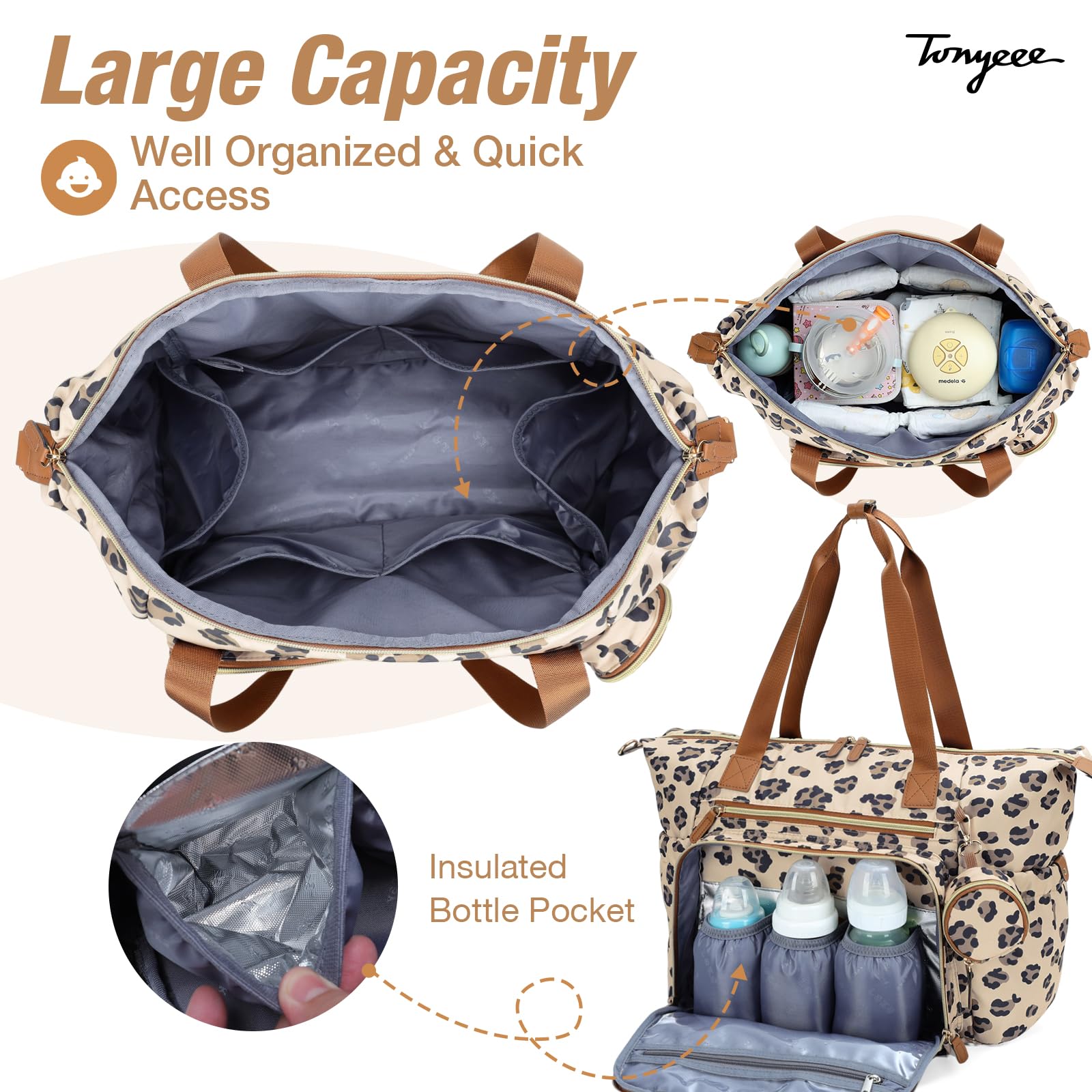 Tonyeee leopard diaper bag with pacifier case for on-the-go organization