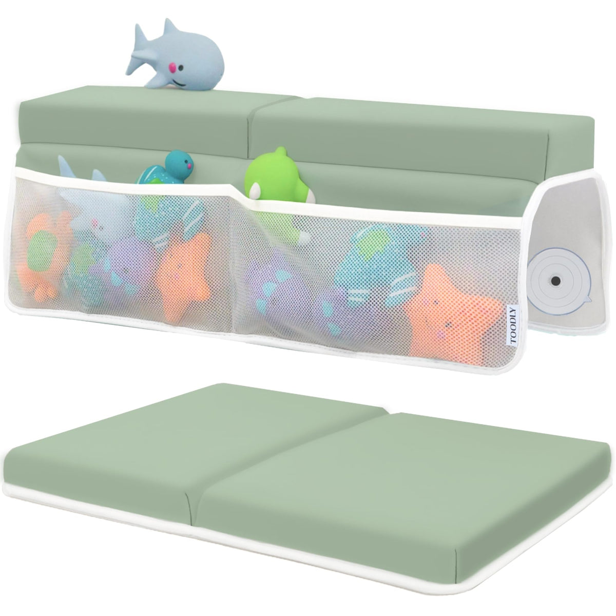 Toodly baby bath kneeler memory foam close-up showing plush knee support during bath