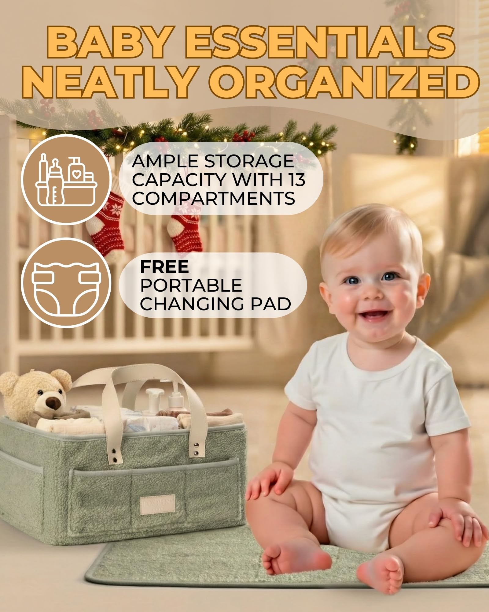 Toodly Baby Diaper Caddy Organizer changing table accessory for organized care.
