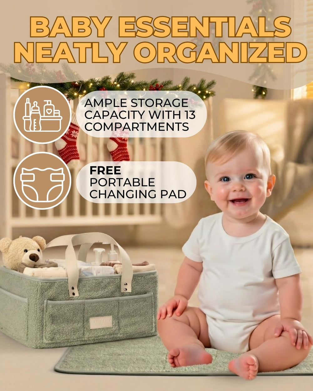 Toodly Baby Diaper Caddy Organizer changing table accessory for organized care.