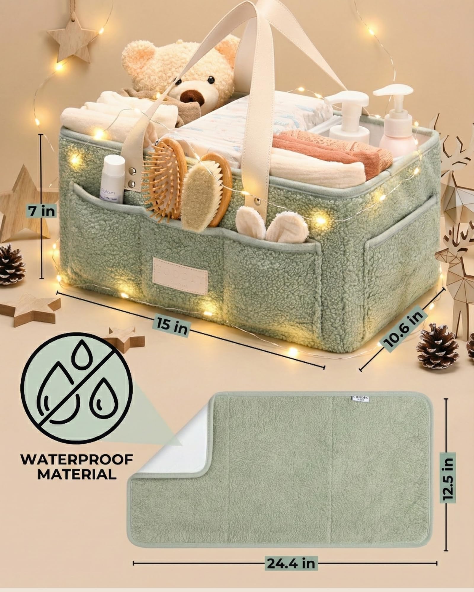 Toodly Baby Diaper Caddy Organizer grow-with-baby versatility for toys or books.