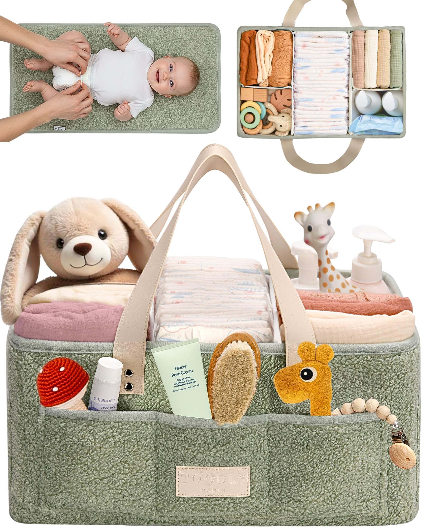 Toodly Baby Diaper Caddy Organizer portable changing pad for on-the-go diaper changes.