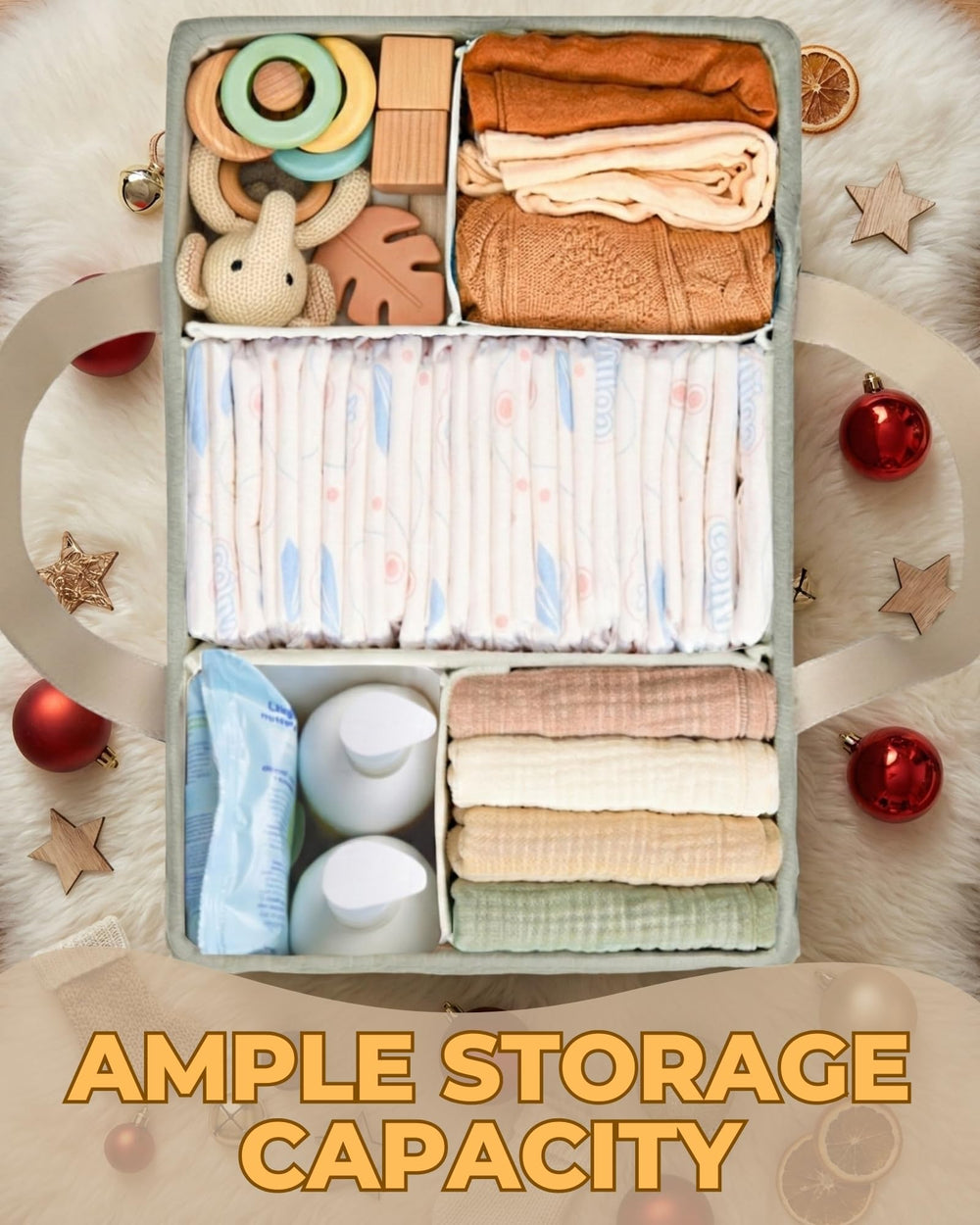 Toodly Baby Diaper Caddy Organizer soft interior protects delicate items.