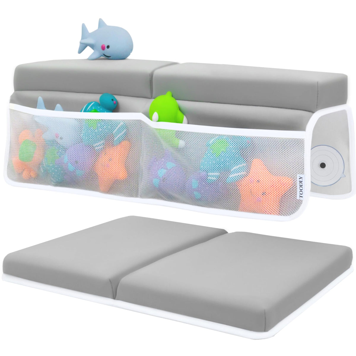 Toodly bath kneeler memory foam closeup, plush comfort during bath time.