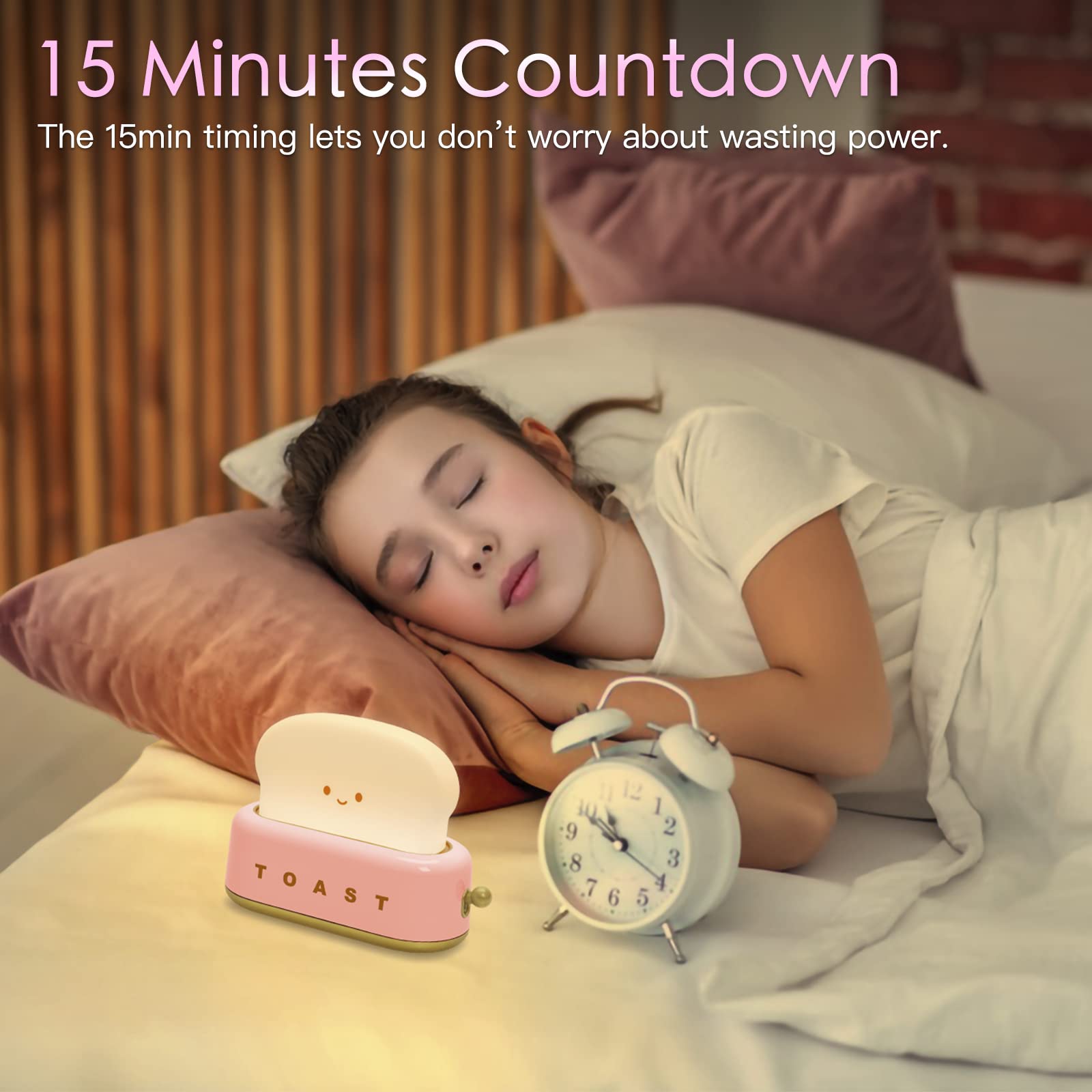 TOOGE Cute Toast Lamp USB-C charging enables cordless bedside use.