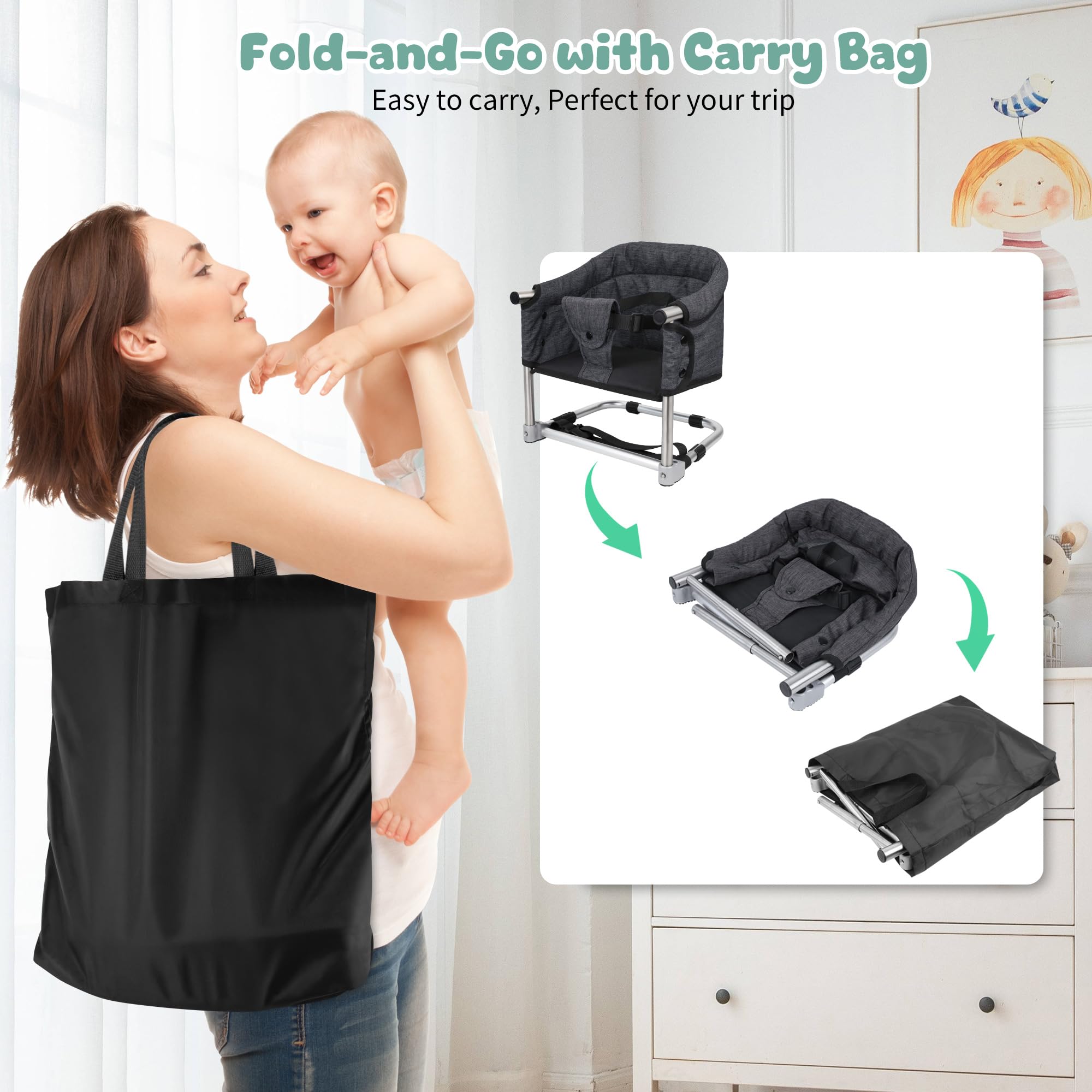 Toogel booster seat fold-and-go design simplifies storage when not in use.