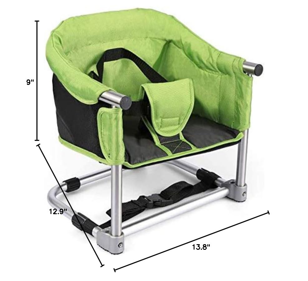Toogel booster seat in green color complements modern kitchen decor.