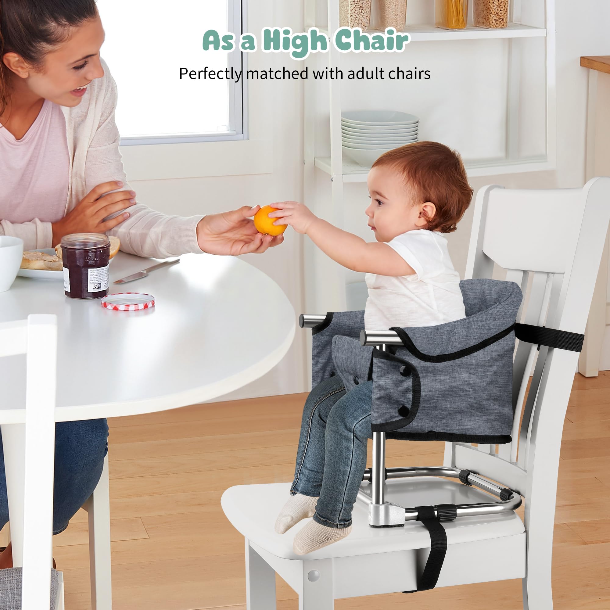 Toogel booster seat height adjustable design aligned with table height for comfortable feeding