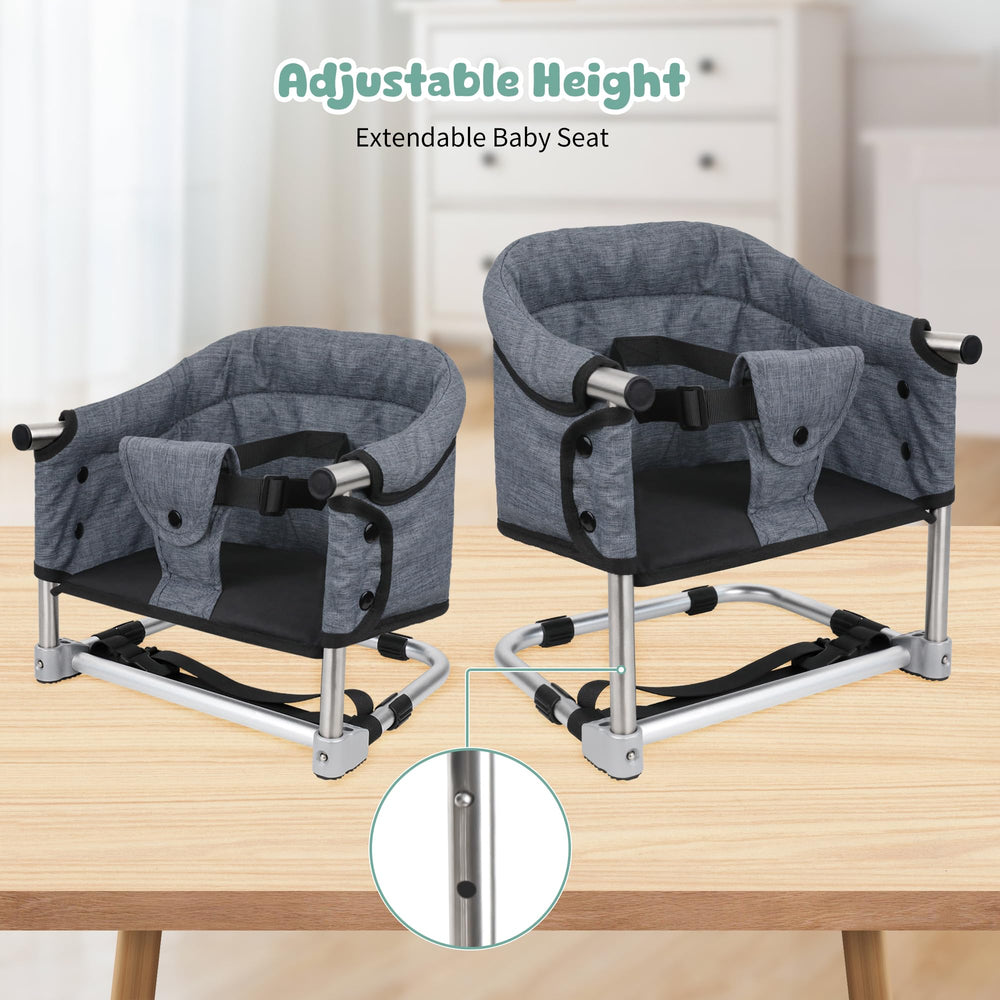 Toogel booster seat with safety harness keeps toddlers secure during meals
