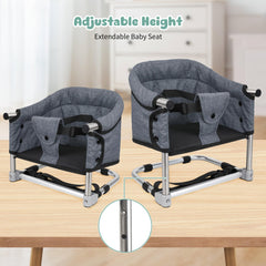 Toogel booster seat with safety harness keeps toddlers secure during meals