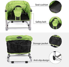 Toogel booster seat featuring a three-point safety harness for secure seating.