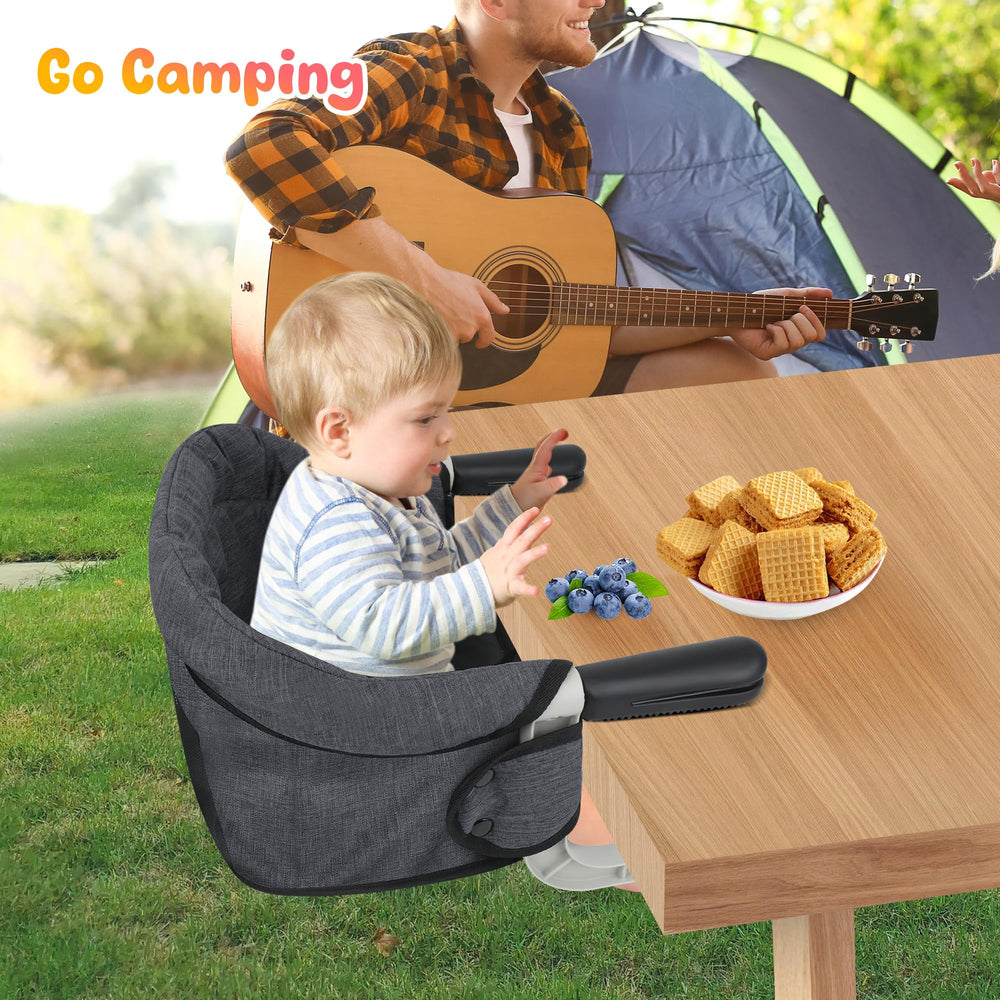 Toogel Hook on High Chair cushioned backrest for toddler comfort.