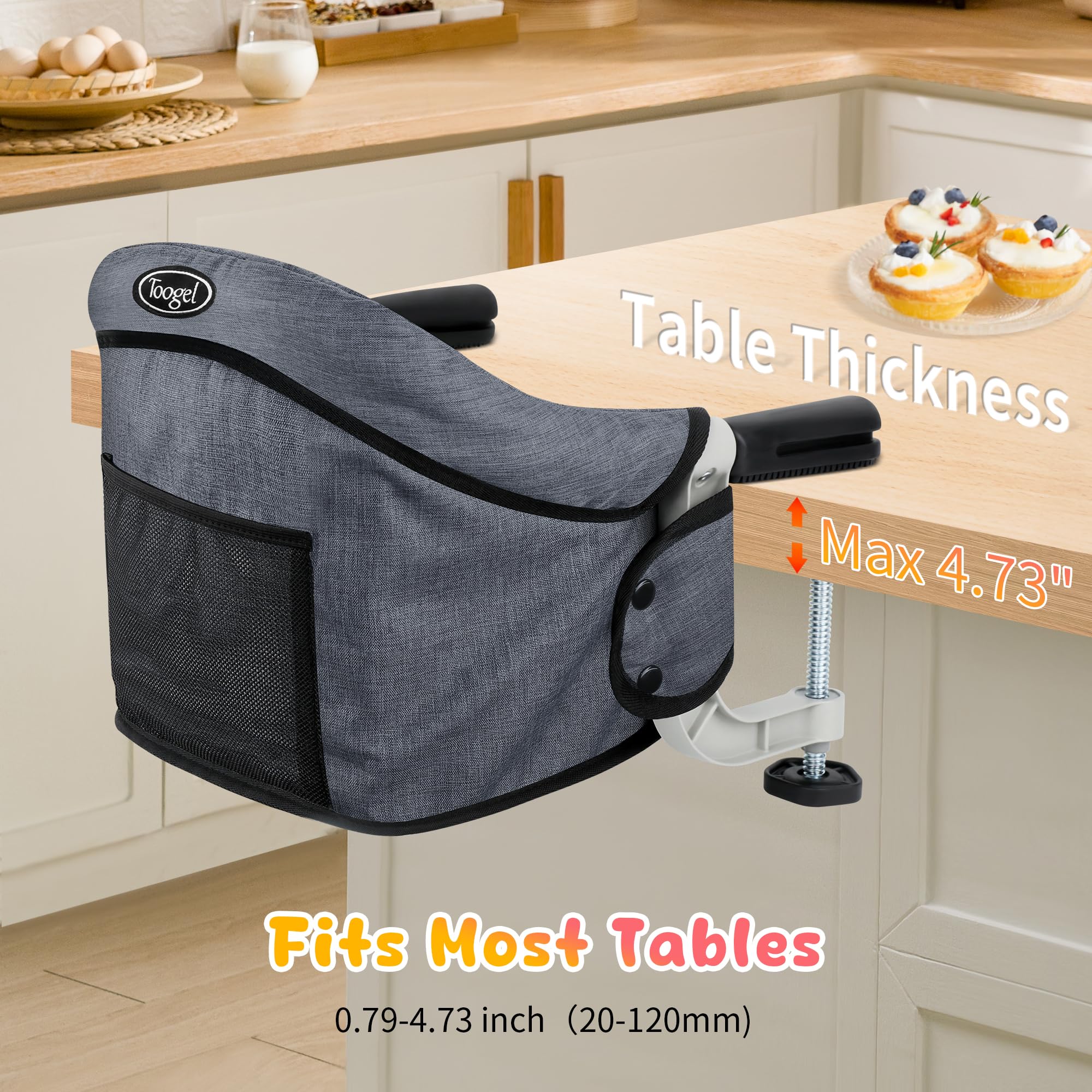 Compact foldable frame with carry bag for easy travel and dining out.