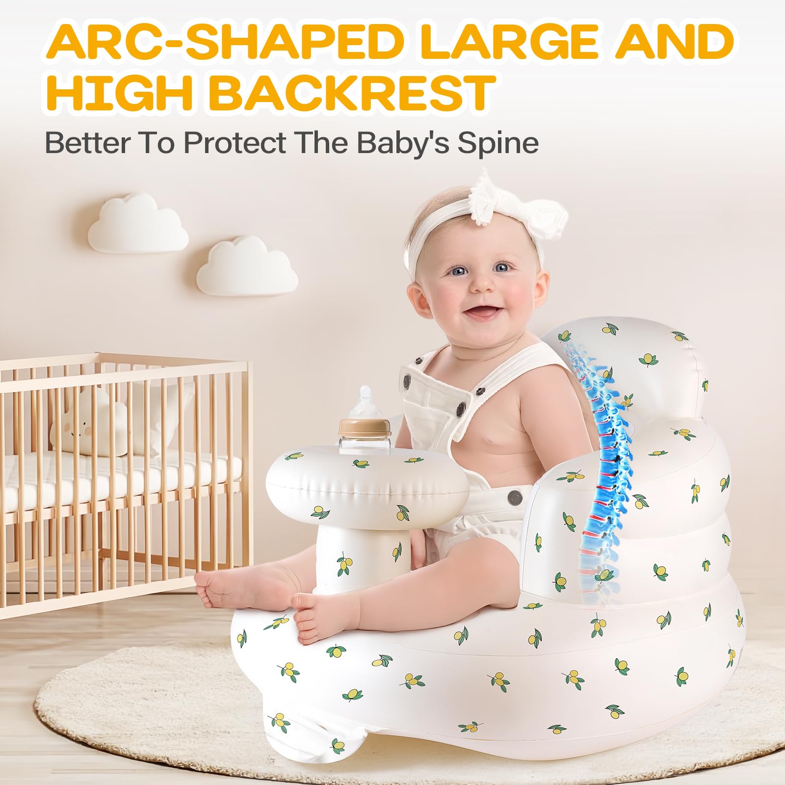 Tooktro wrap-around seat supports baby during feeding and playtime with cozy design.