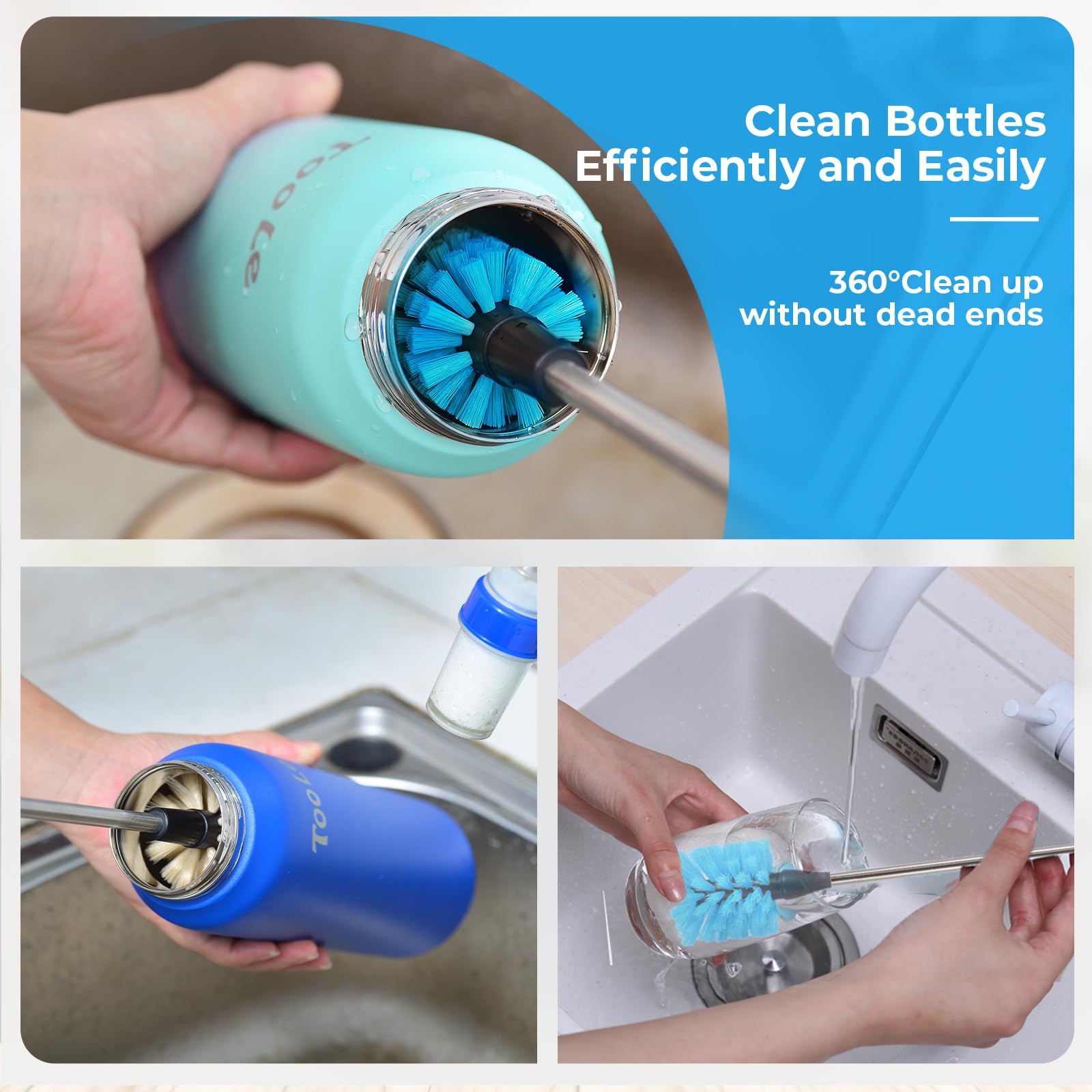 TooLe three straw brushes tackle metal, plastic, and silicone straws efficiently
