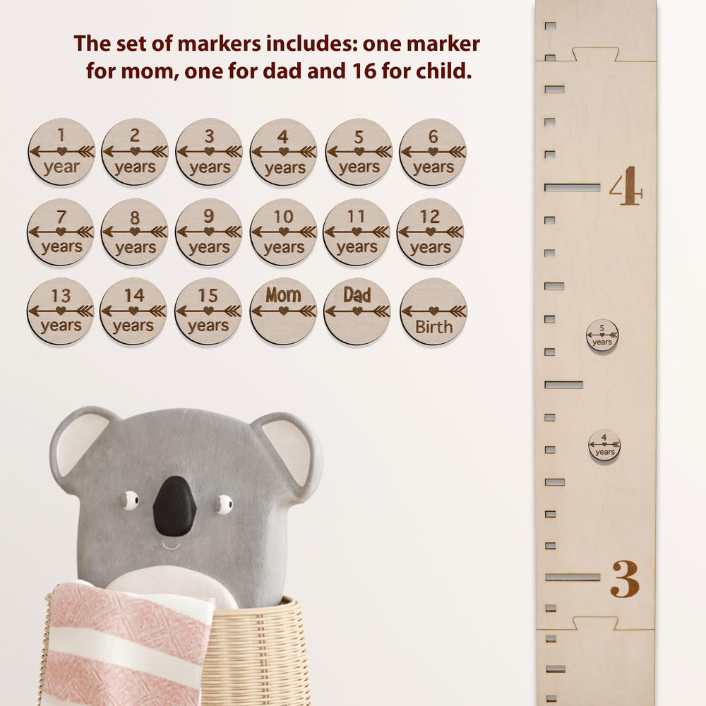 Top Obsession personalized markers cover birth to age 15 on the ruler.