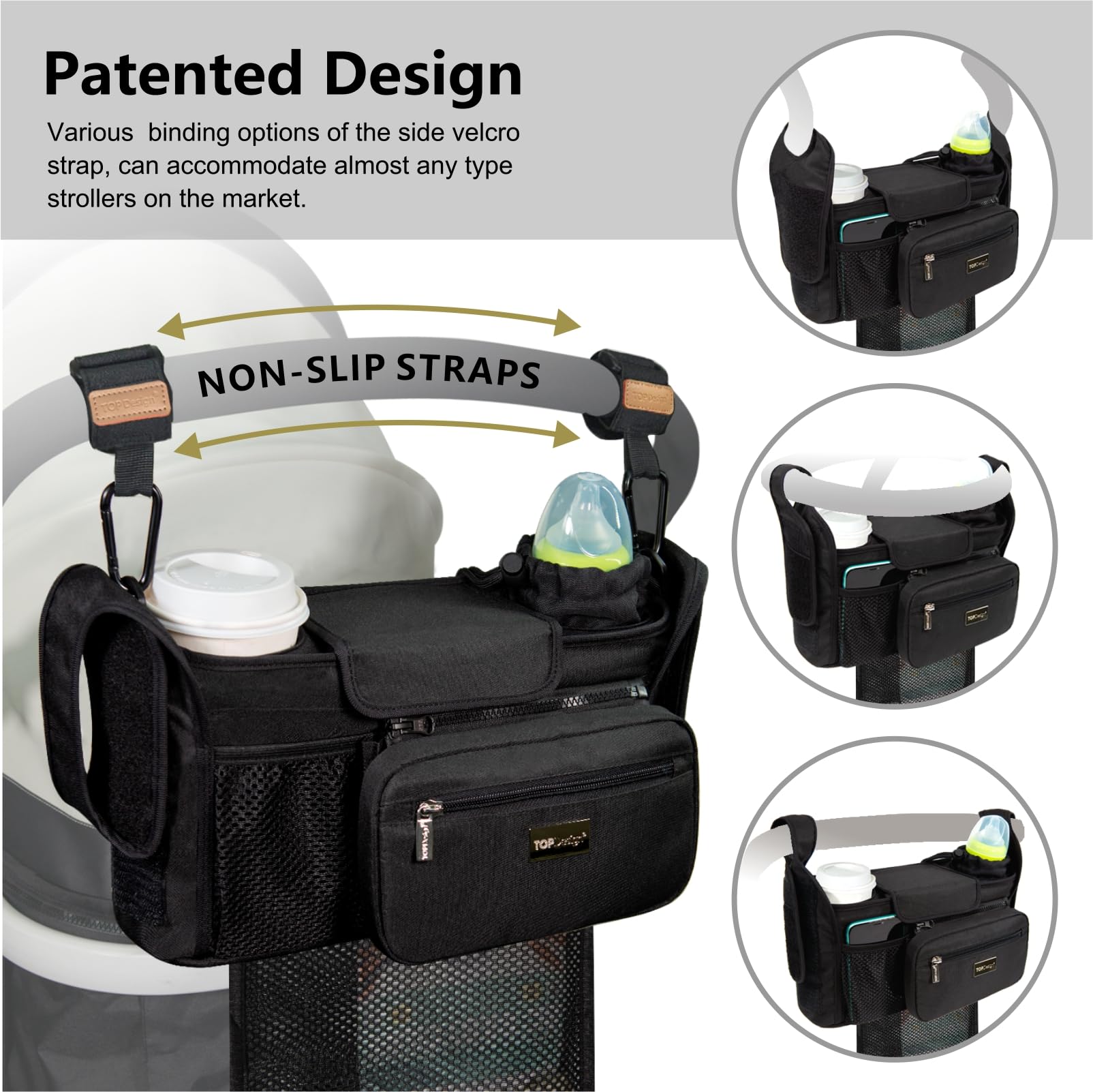 TOPDesign Mermaid non-slip hooks secure the organizer on any stroller