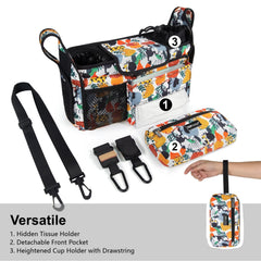TopDesign stroller caddy with heightened cup holder stays upright for tall bottles.