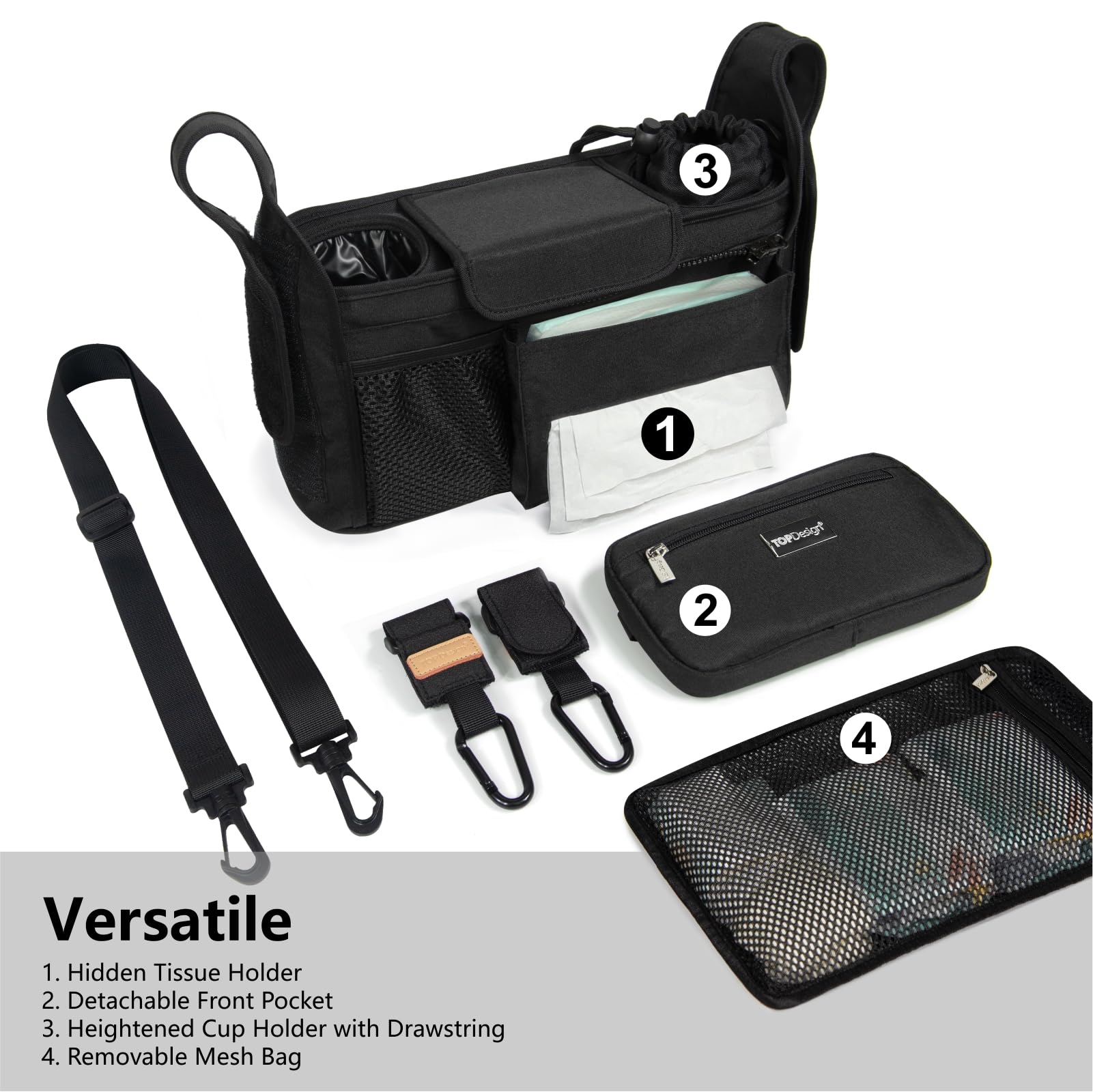 TOPDesign stroller-caddy-insulated-cup-holders supports bottles and drinks during outings.