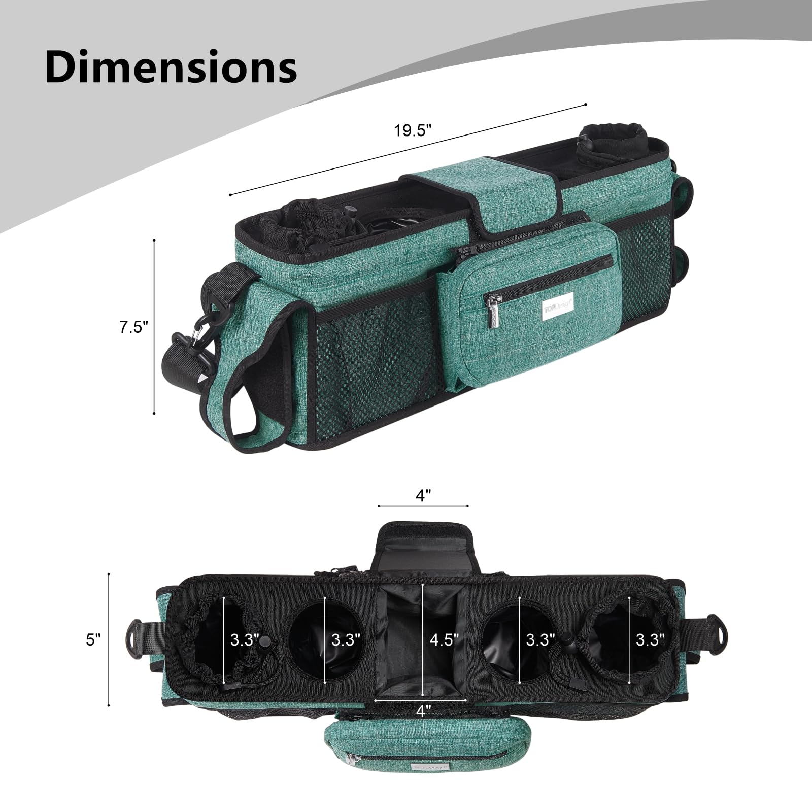 TOPDesign organizer shows insulated cup holders for drinks on the go.