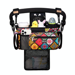 TOPDesign Universal Baby Stroller Organizer front view shows organized storage on the move.