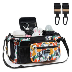 TopDesign Universal Stroller Organizer in Zoo print keeps baby essentials neatly organized.