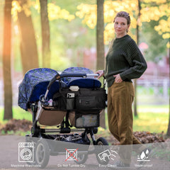 TOPDesign stroller organizer detachable mesh bag for quick laundry or diaper storage.