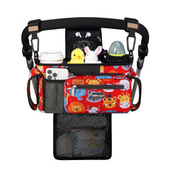 TOPDesign stroller organizer front view with accessible pockets for essentials