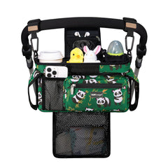 TopDesign Universal Stroller Organizer with Pandas, front view showing organized compartments for quick access.