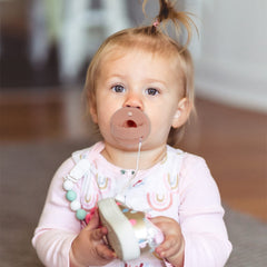 TOPGOMES Christmas Soother pacifier white with handle for easy grasp.