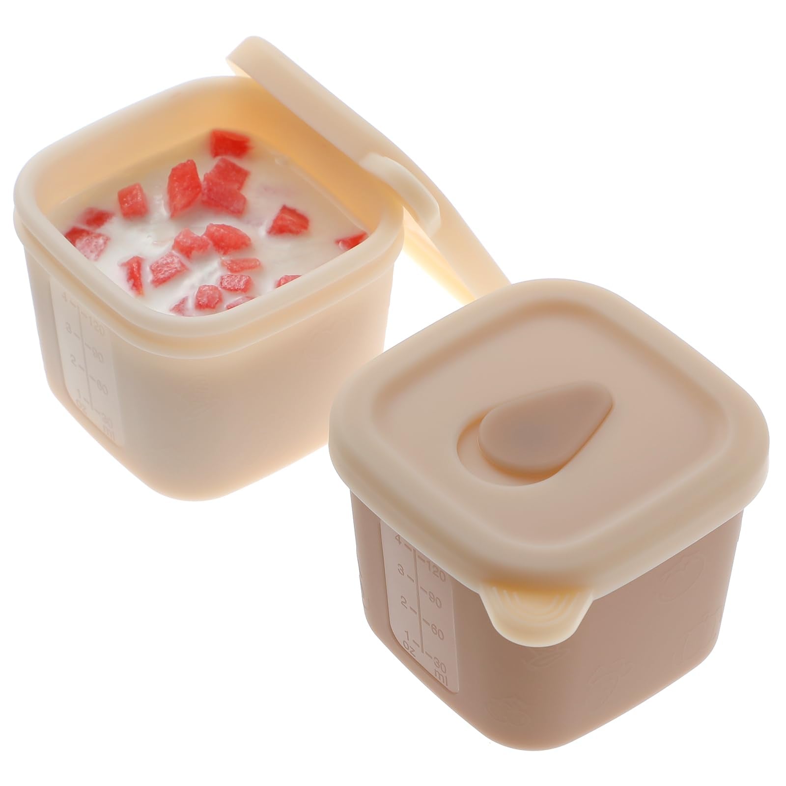 TOPGOMES silicone baby food containers with lids; leakproof and portable for on-the-go meals.