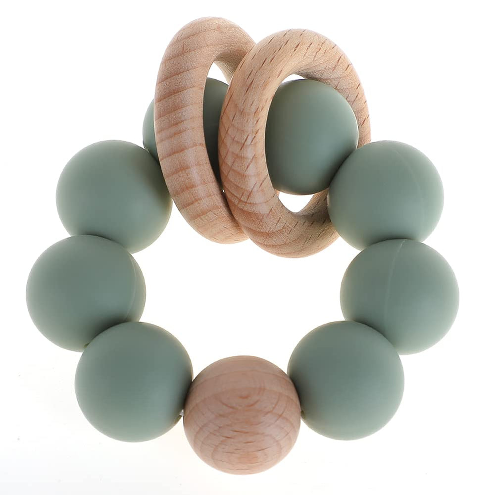 TOPGOMES silicone baby teether sage close-up for soothing gums.