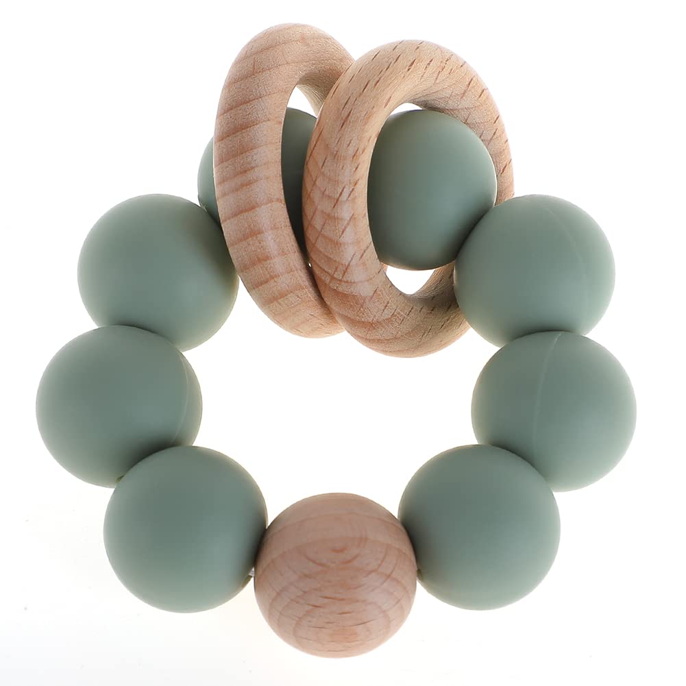 TOPGOMES silicone baby teether sage close-up for soothing gums.