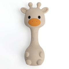 TopGomes silicone teether with giraffe shaker in sand color, easy grip for soothing gums