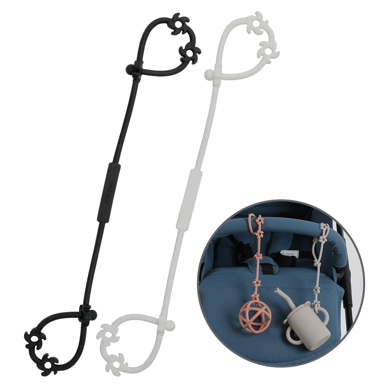 TopGomes toy safety straps white clip closeup for secure, BPA-free silicone grip during play