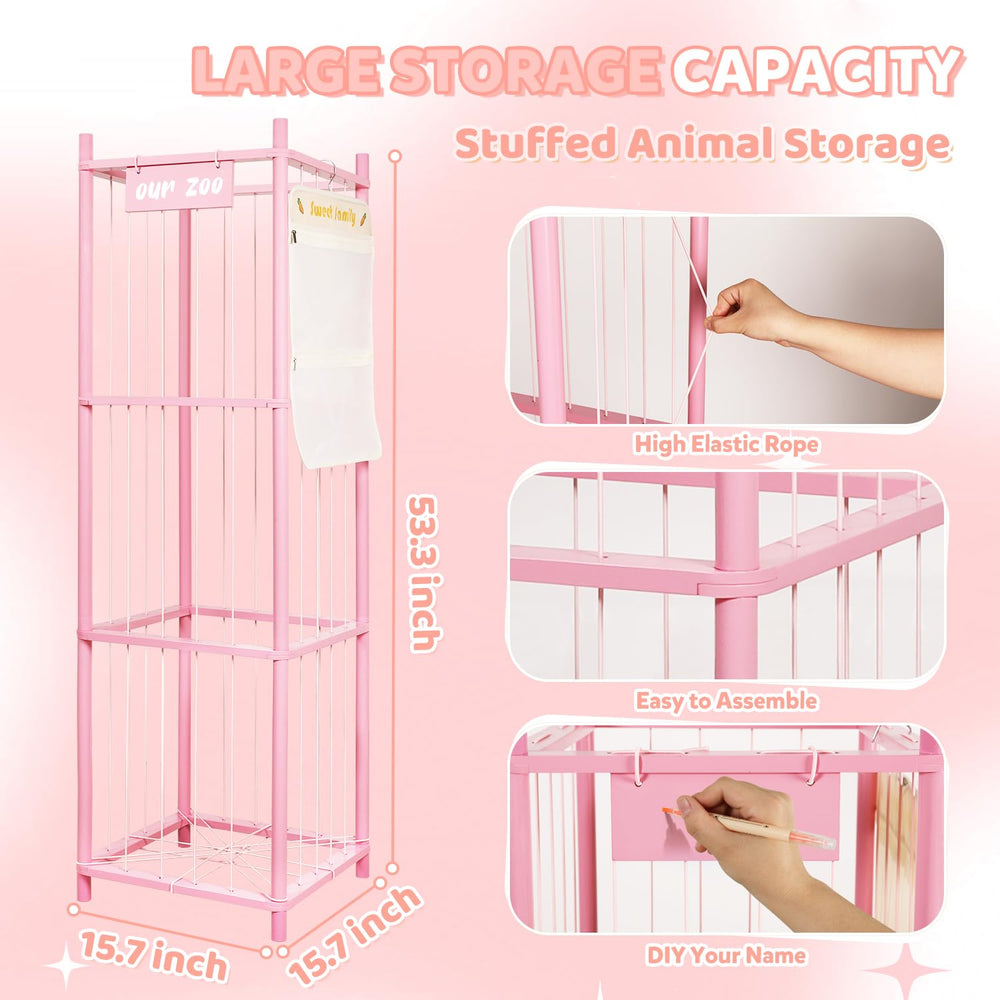 TOPHDY stuffed animal storage organizer pink close-up shelves details