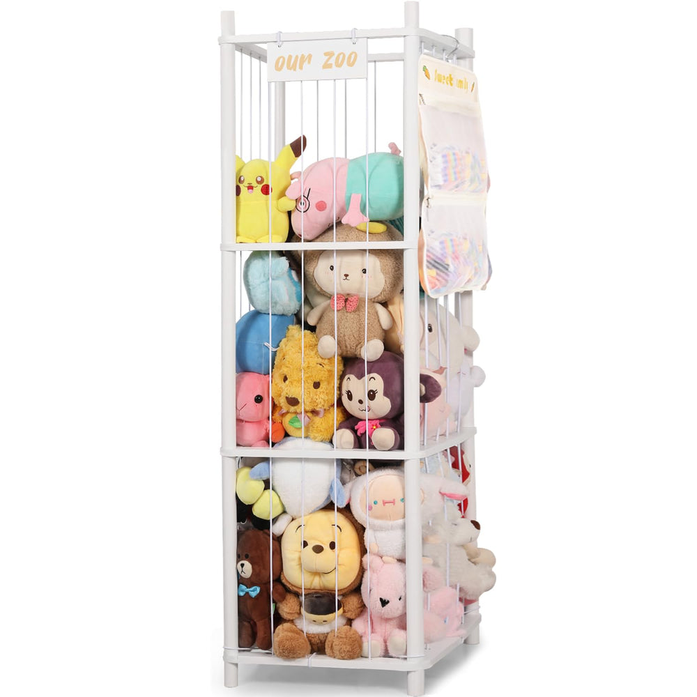 TOPHDY stuffed animal storage organizer with zoo cage keeps plush toys neatly displayed.