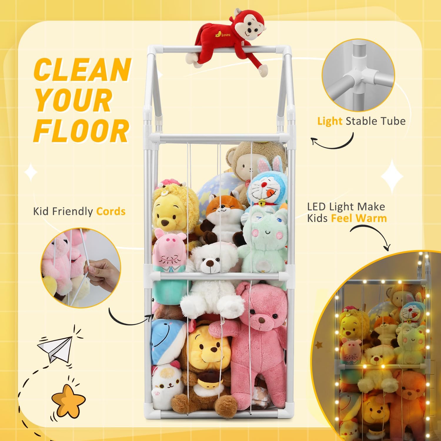 TOPHDY elastic rope access keeps plush toys accessible and compressible for extra storage