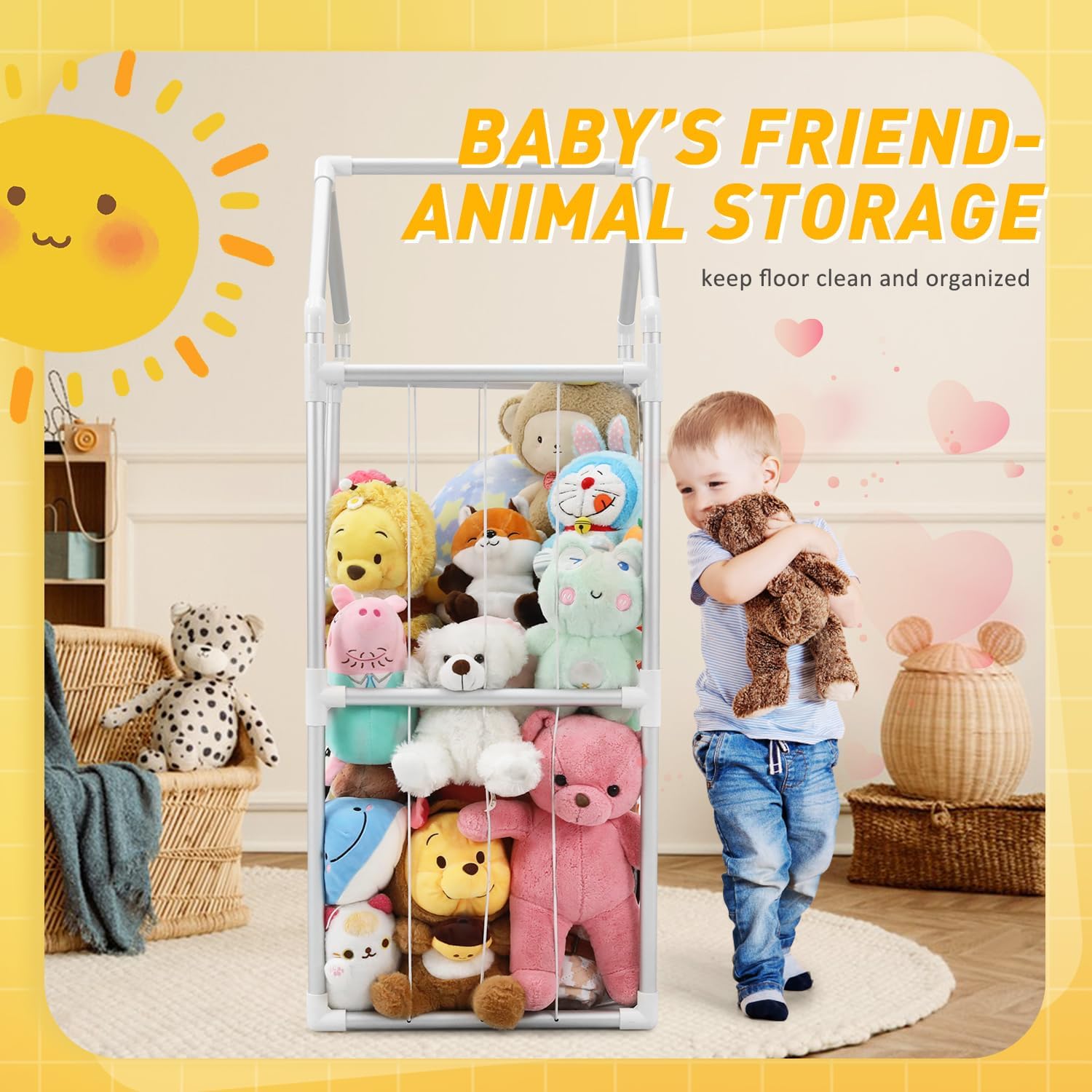 TOPHDY tidy playroom with stuffed animal zoo for clutter-free corners