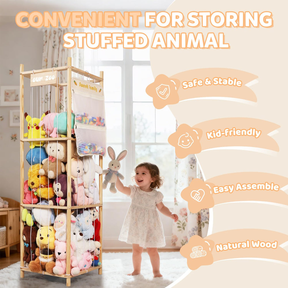 TOPHDY wooden zoo cage with secure pockets for small toys