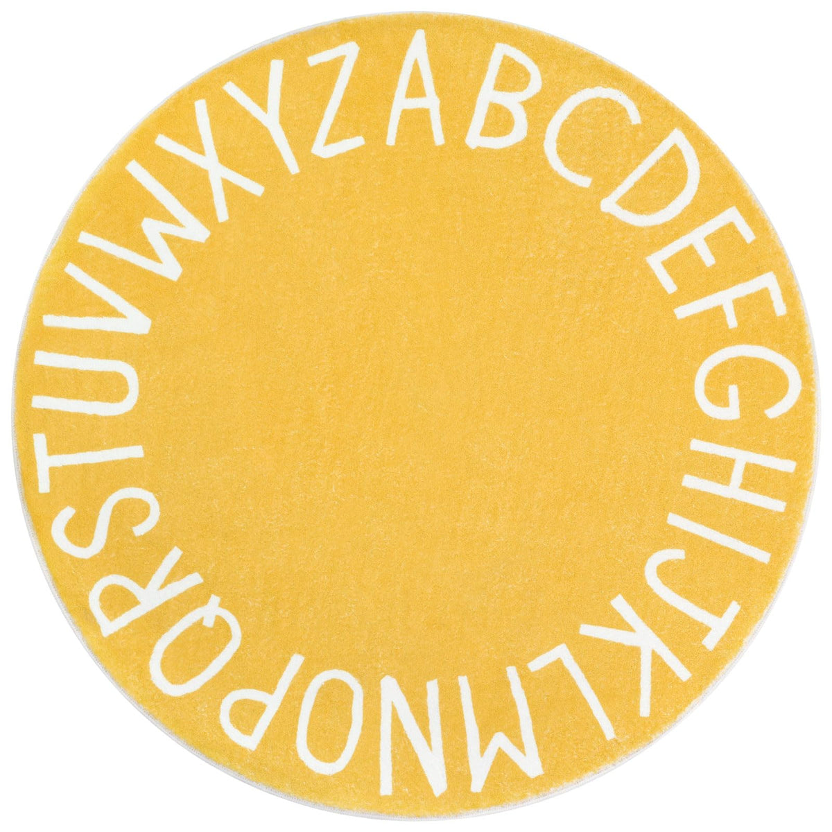 Topotdor Alphabet Round Rug; 63in yellow creates a safe, engaging play surface for kids.