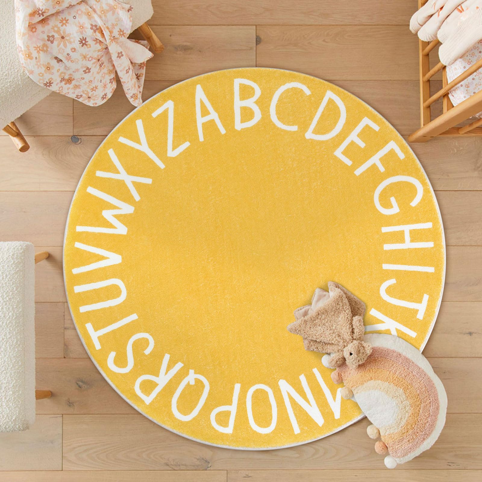 Topotdor Kids Play Rug Yellow; adds cozy comfort to study corners and play areas.