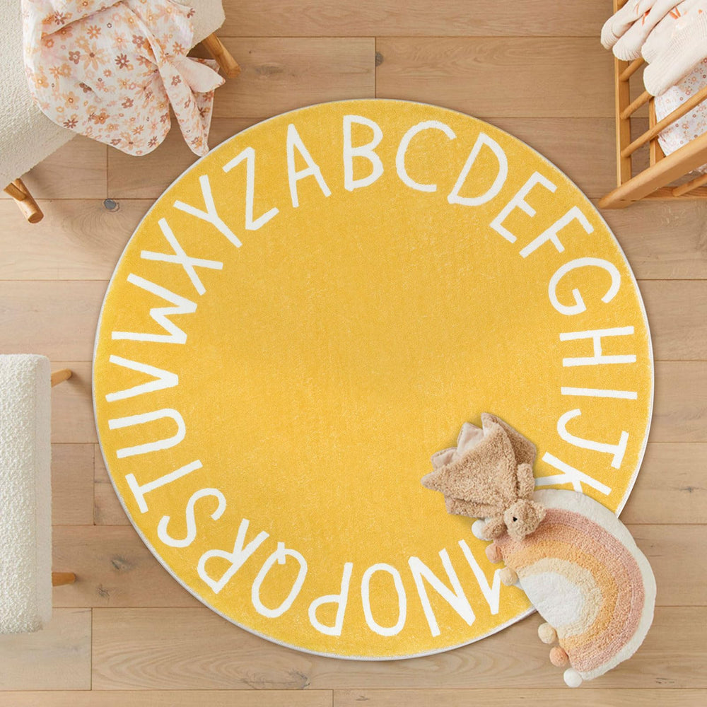 Topotdor Kids Play Rug Yellow; adds cozy comfort to study corners and play areas.