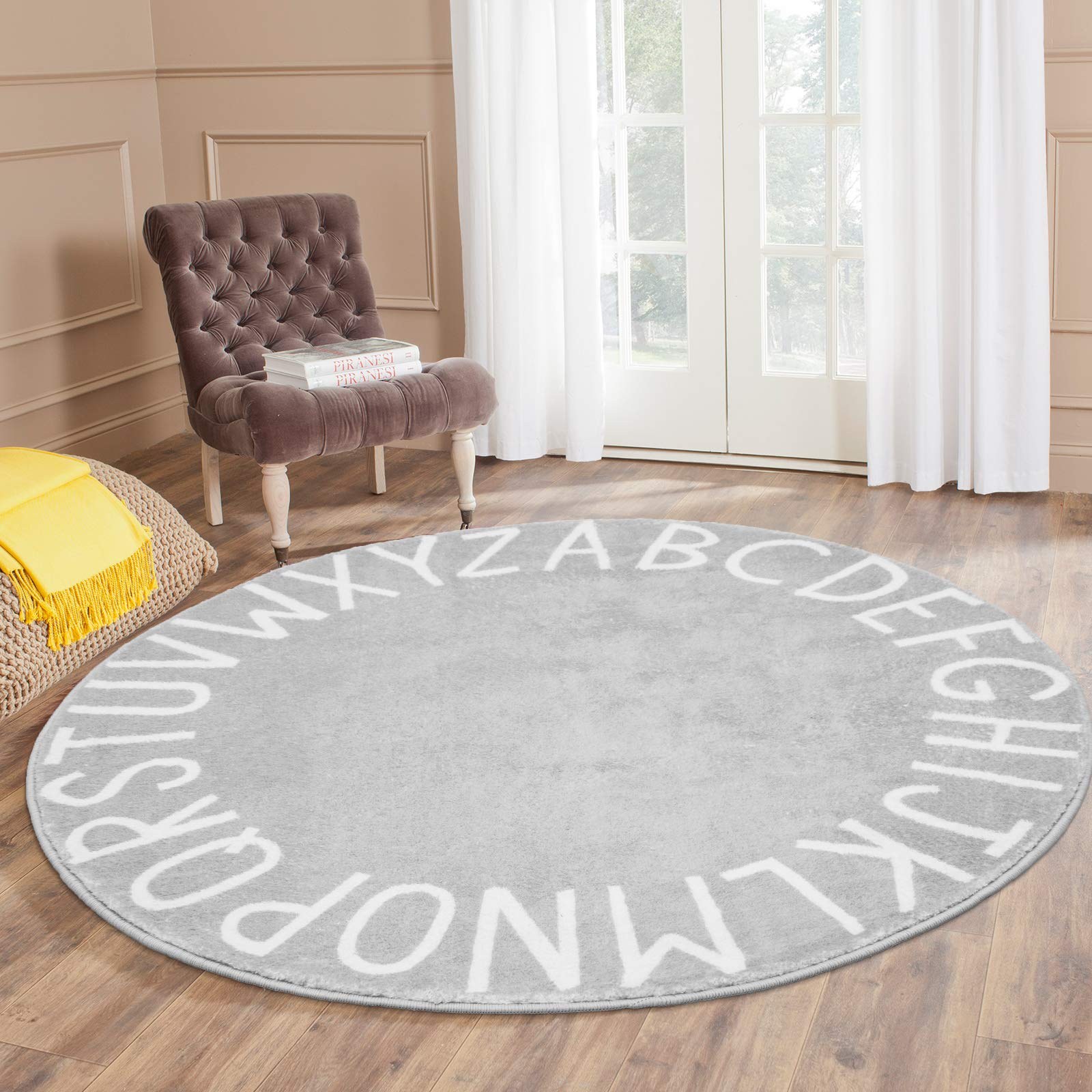 Topotdor round kids play rug alphabet 40-inch diameter supports spacious play areas.