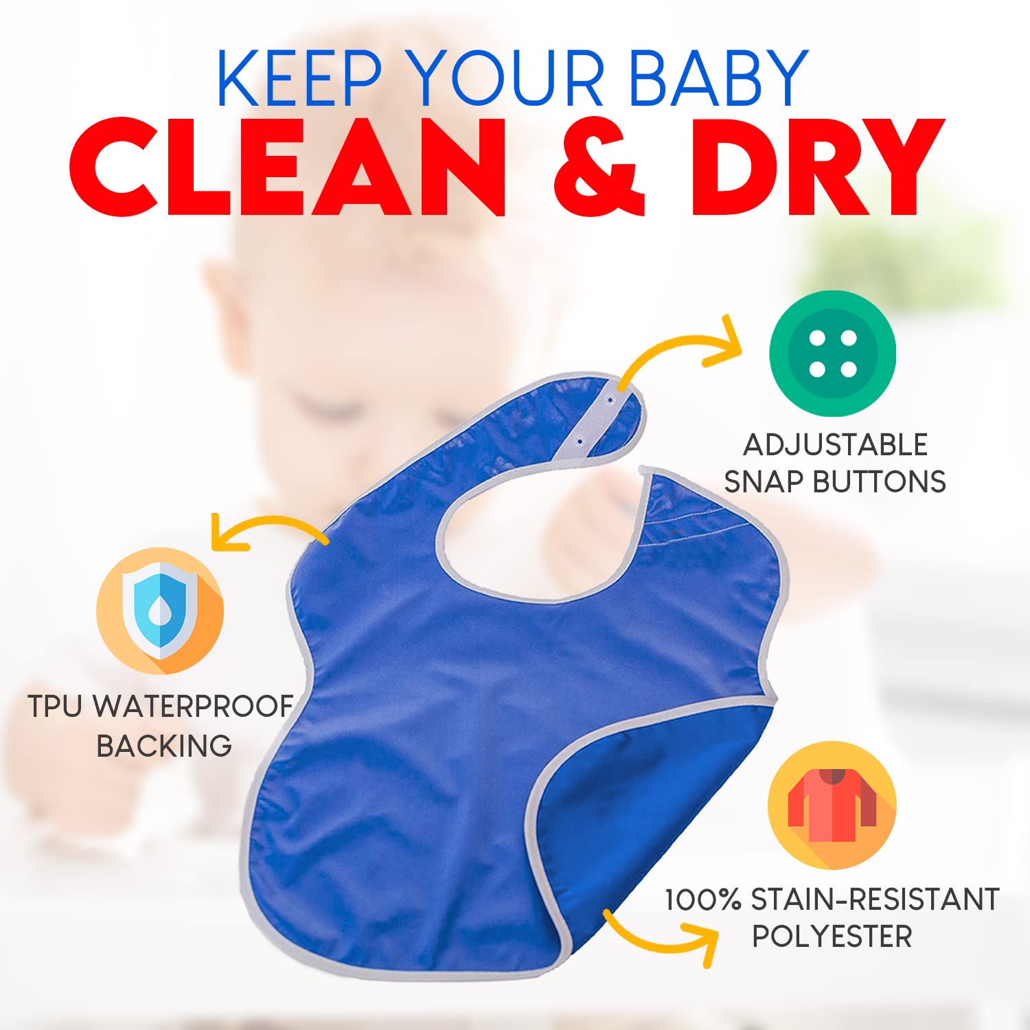 Toppy Toddler bib featuring easy-on/off snap buttons for quick dressing