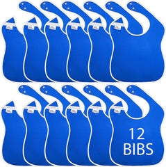 Toppy Toddler royal blue bib front view showing large coverage for spills
