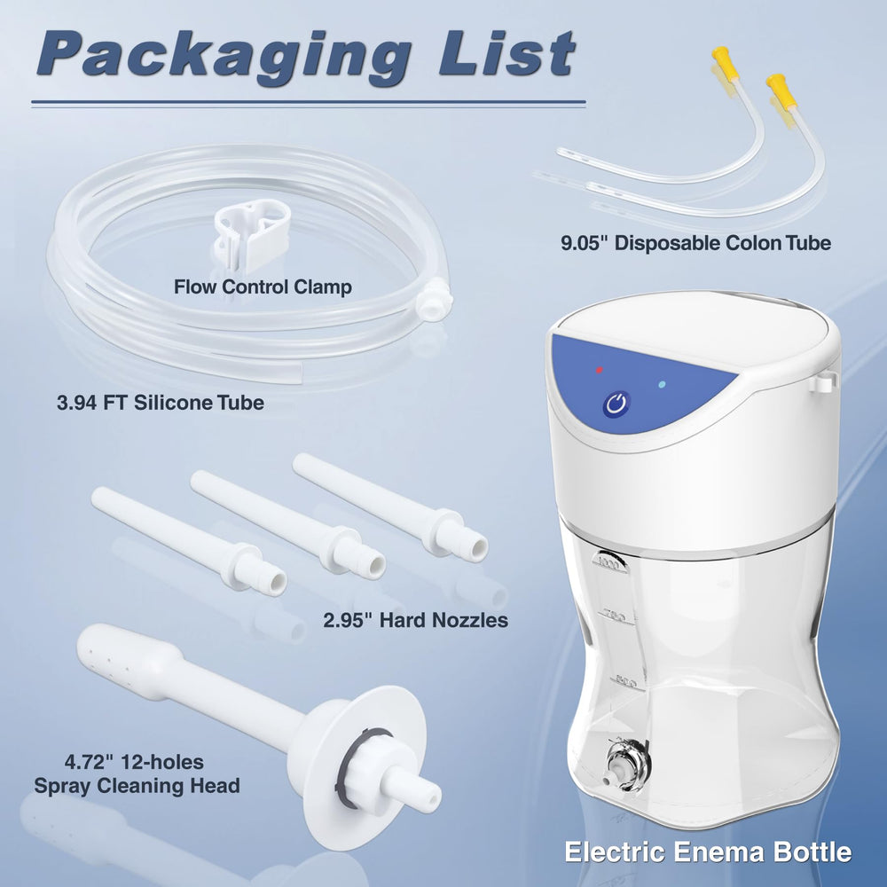 TopQuaFocus kit with three-nozzle set for versatile enema options.