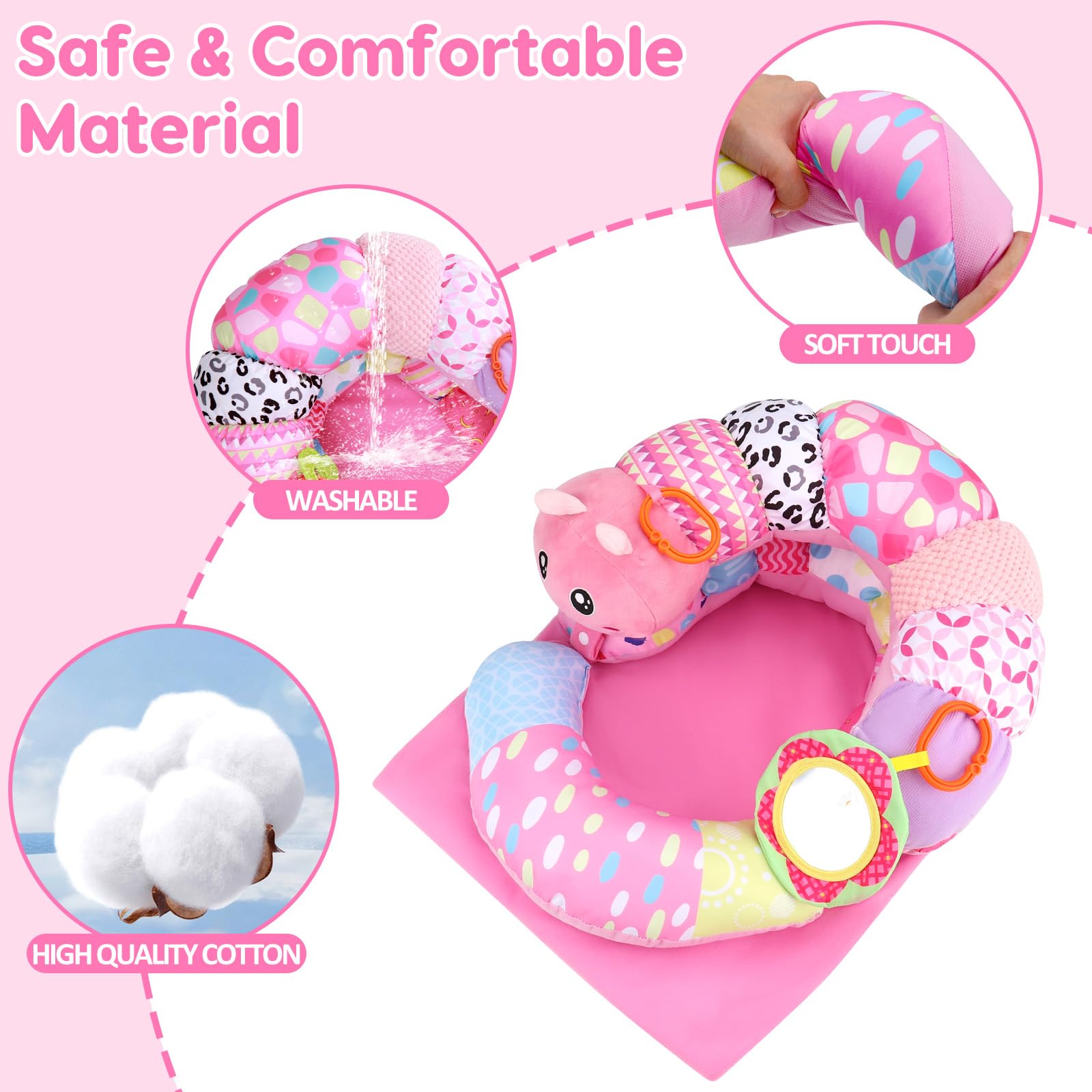 Topsochir soft seated-support pillow helps baby sit up comfortably.